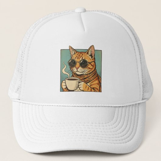 Cool Cat Coffee Retro Style Design for Cat Lovers Trucker Pet (Voorkant)