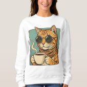Cool Cat Coffee Retro Style Design for Cat Lovers Trui (Voorkant)