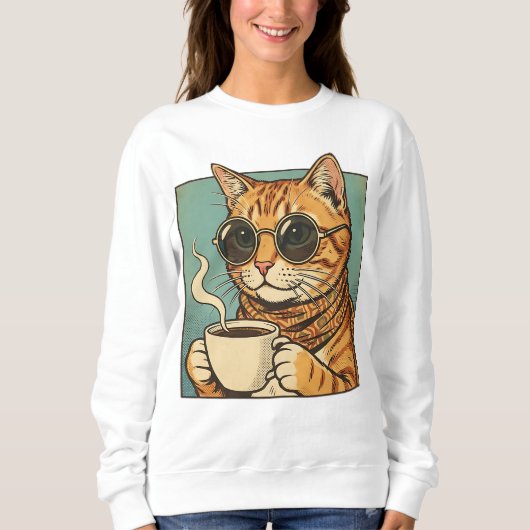 Cool Cat Coffee Retro Style Design for Cat Lovers Trui (Voorkant)