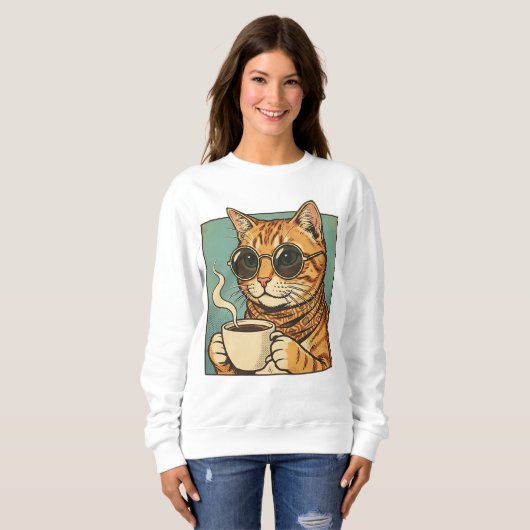 Cool Cat Coffee Retro Style Design for Cat Lovers Trui (Voorkant volledig)