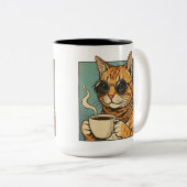 Cool Cat Coffee Retro Style Design for Cat Lovers Tweekleurige Koffiemok (Voorkant rechts)