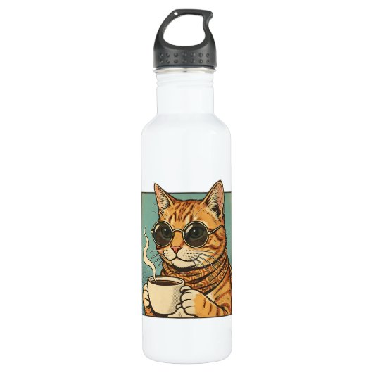 Cool Cat Coffee Retro Style Design for Cat Lovers Waterfles (Voorkant)