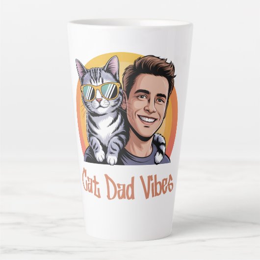Cool Cat Dad Vibes T-shirt Retro Style Funny Kitte Latte Mok (Voorkant)