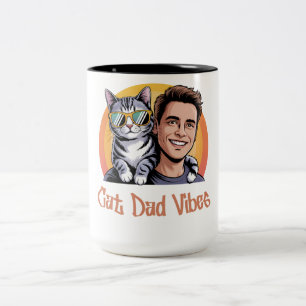 Cool Cat Dad Vibes T-shirt Retro Style Funny Kitte Tweekleurige Koffiemok