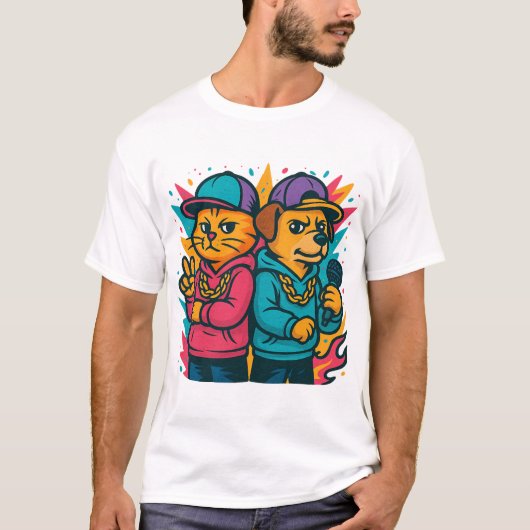 Cool Cat & Dog Rap Duo T-shirt (Voorkant)