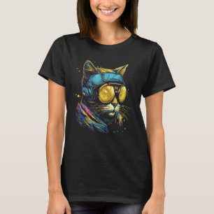 Cool Cat Draag Pilot Goggles Design T-shirt
