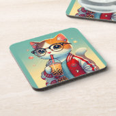 Cool Cat drink boba Bier Onderzetter (Linkerzijde)