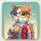 Cool Cat drink boba Bier Onderzetter (Voorkant)