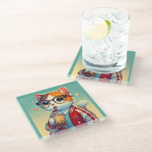 Cool Cat drink boba Glazen Onderzetter (Schuin)