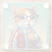 Cool Cat drink boba Glazen Onderzetter (Achterkant)