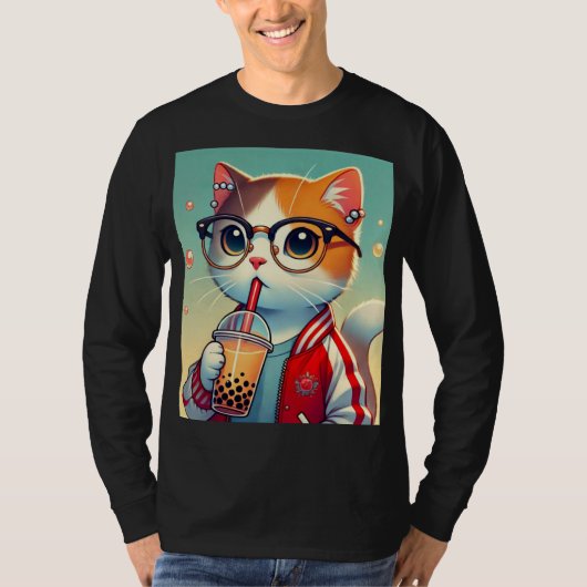 Cool Cat drink boba T-shirt (Voorkant)