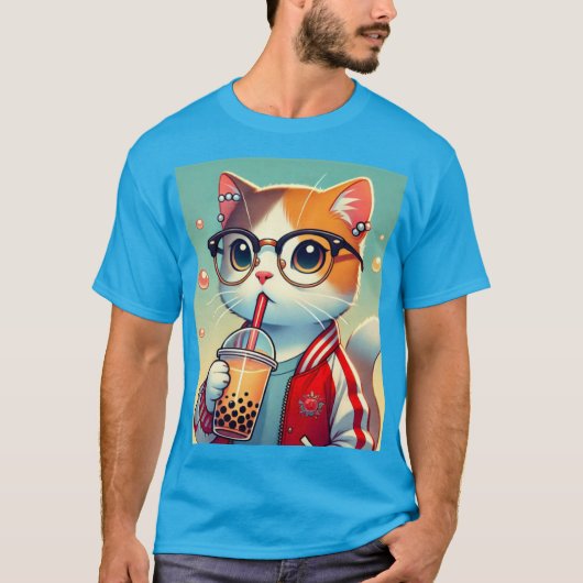 Cool Cat drink boba T-shirt (Voorkant)