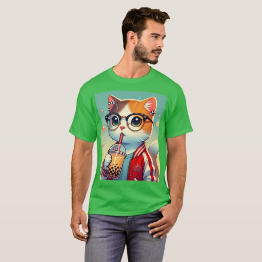 Cool Cat drink boba T-shirt (Voorkant volledig)