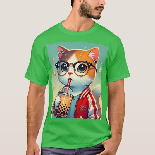 Cool Cat drink boba T-shirt (Voorkant)