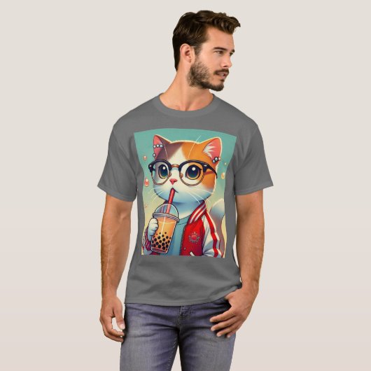 Cool Cat drink boba T-shirt (Voorkant volledig)