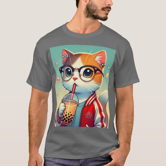 Cool Cat drink boba T-shirt (Voorkant)