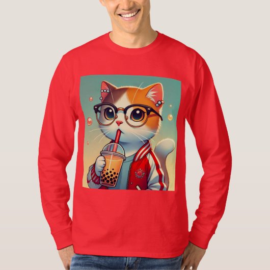 Cool Cat drink boba T-shirt (Voorkant)