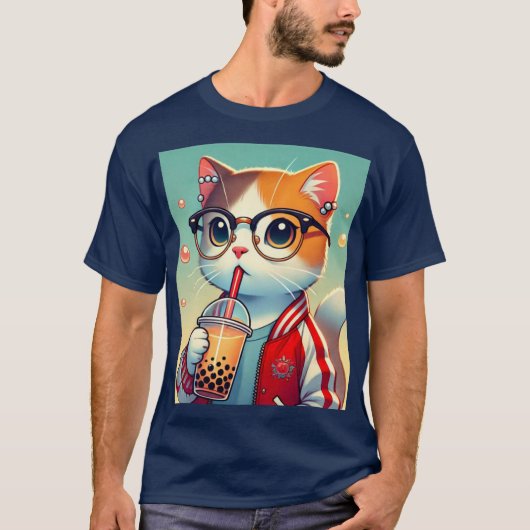 Cool Cat drink boba T-shirt (Voorkant)