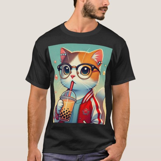 Cool Cat drink boba T-shirt (Voorkant)