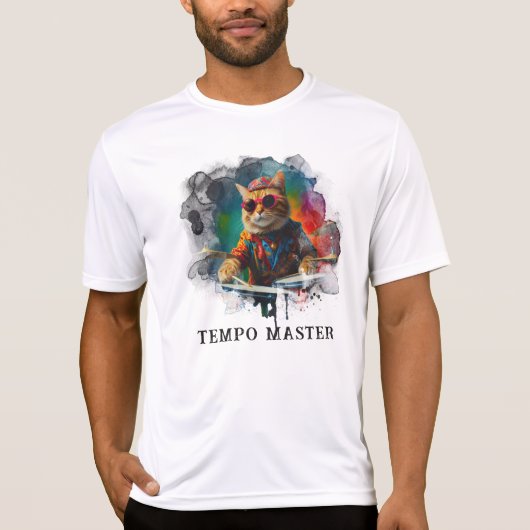 *~* Cool Cat DRUM Speler Percussionist AP91 T-shirt (Voorkant)