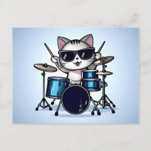 Cool Cat Drummer blank Briefkaart