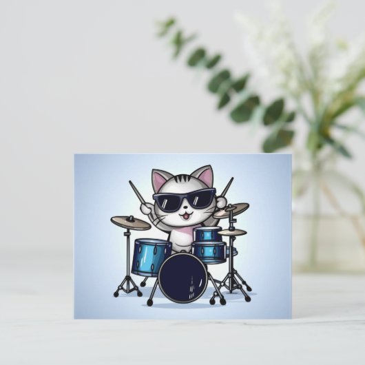 Cool Cat Drummer blank Briefkaart (Staand voorkant)