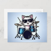 Cool Cat Drummer blank Briefkaart (Voorkant / Achterkant)