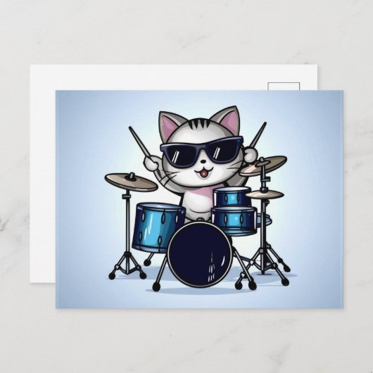Cool Cat Drummer blank Briefkaart (Voorkant / Achterkant)