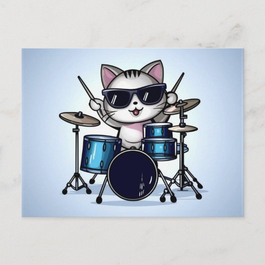 Cool Cat Drummer blank Briefkaart (Voorkant)