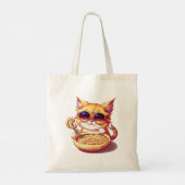 Cool Cat Eating Noodles with Stylish Sunglasses Tote Bag (Achterkant)