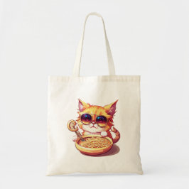 Cool Cat Eating Noodles with Stylish Sunglasses Tote Bag