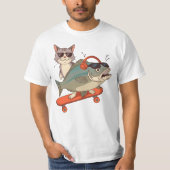Cool Cat en Carp op Skateboard - Zonnebril en hoof T-shirt (Voorkant)