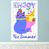 Cool Cat Enjoying the Summer Canvas Afdruk (Insitu (Houten vloer))