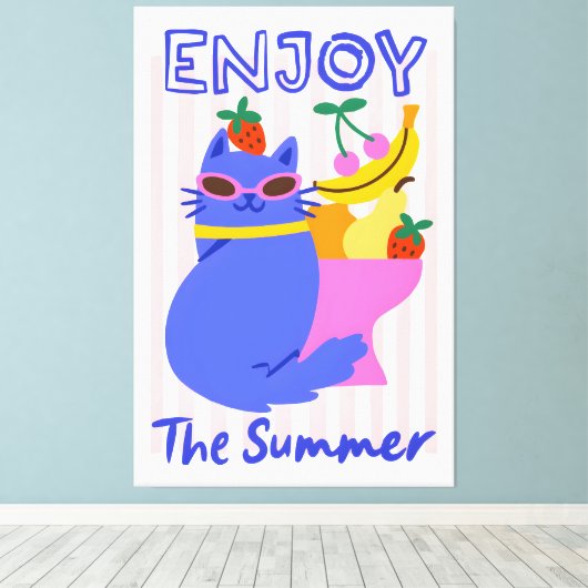 Cool Cat Enjoying the Summer Canvas Afdruk (Insitu (Houten vloer))