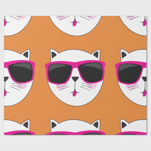 Cool Cat Face met Roze Zonnebril Schattige Kat Cadeaupapier (Vlak)