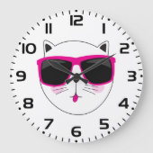 Cool Cat Face met Roze Zonnebril Schattige Kat Grote Klok (Voorkant)