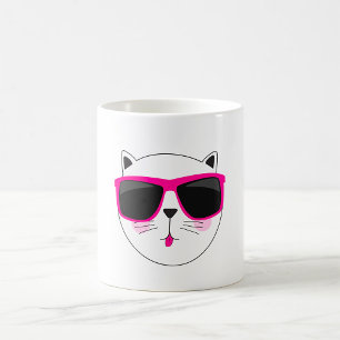 Cool Cat Face met Roze Zonnebril Schattige Kat Koffiemok