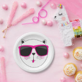 Cool Cat Face met Roze Zonnebril Schattige Kat Papieren Bordje (Feest)