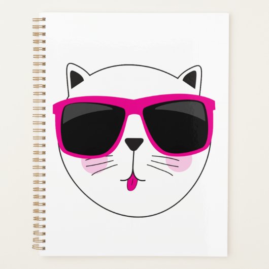 Cool Cat Face met Roze Zonnebril Schattige Kat Planner (Voorkant)