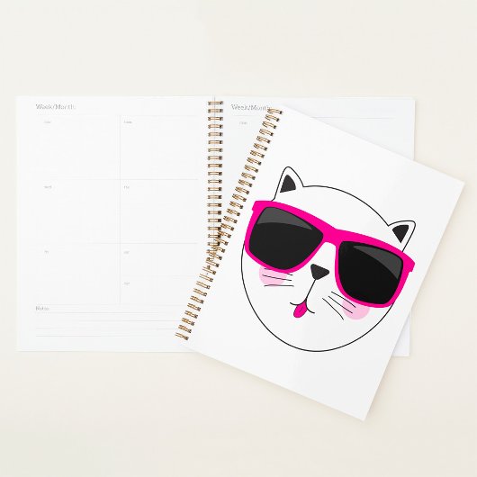 Cool Cat Face met Roze Zonnebril Schattige Kat Planner