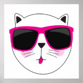 Cool Cat Face met Roze Zonnebril Schattige Kat Poster (Voorkant)