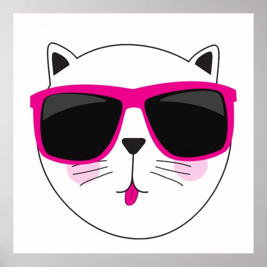 Cool Cat Face met Roze Zonnebril Schattige Kat Poster (Voorkant)