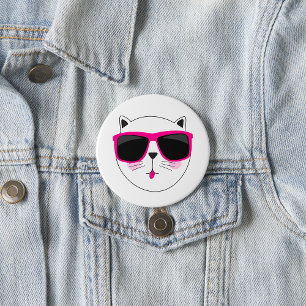 Cool Cat Face met Roze Zonnebril Schattige Kat Ronde Button 7,6 Cm