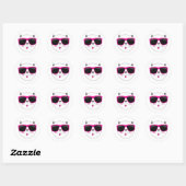 Cool Cat Face met Roze Zonnebril Schattige Kat Ronde Sticker (Vel)