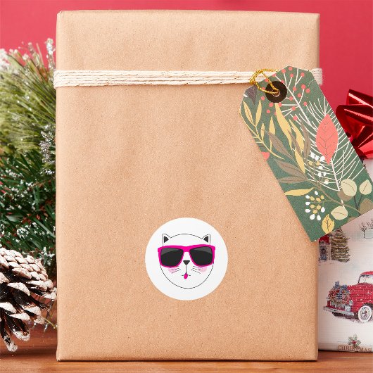 Cool Cat Face met Roze Zonnebril Schattige Kat Ronde Sticker