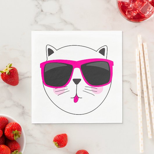 Cool Cat Face met Roze Zonnebril Schattige Kat Servet