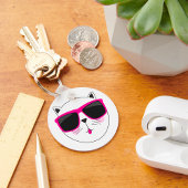 Cool Cat Face met Roze Zonnebril Schattige Kat Sleutelhanger
