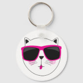 Cool Cat Face met Roze Zonnebril Schattige Kat Sleutelhanger (Achterkant)