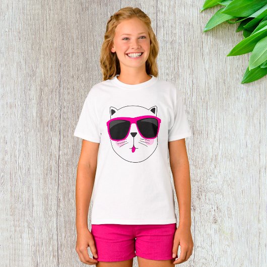Cool Cat Face met Roze Zonnebril Schattige Kat T-shirt
