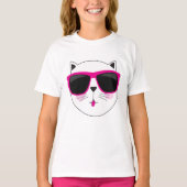 Cool Cat Face met Roze Zonnebril Schattige Kat T-shirt (Voorkant)